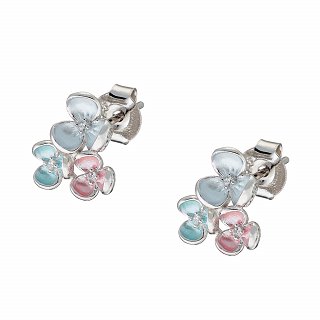 Oxzen ασημένιο σκουλαρίκι καρφωτό, πολύχρωμα λουλούδια
