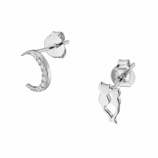 Oxzen ασημένιο σκουλαρίκι καρφωτό με γατούλες