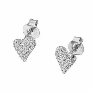 Oxzen ασημένιο σκουλαρίκι καρφωτό με λευκά ζιργκόν