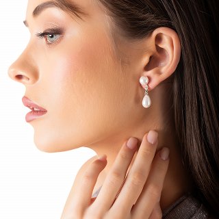 Oxzen ασημένιο σκουλαρίκι κρεμαστό με πέρλα