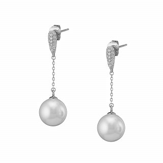 Oxzen ασημένιο σκουλαρίκι κρεμαστό με πέρλα