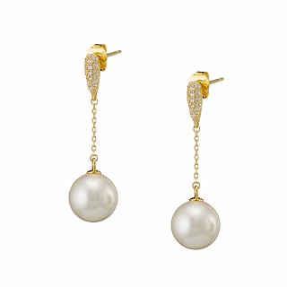 Oxzen ασημένιο σκουλαρίκι κρεμαστό με πέρλα