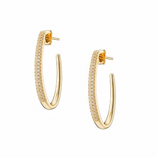 Oxzen ασημένιο σκουλαρίκι μακρύ κρίκος με λευκά ζιργκόν