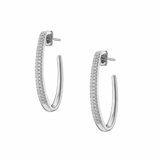 Oxzen ασημένιο σκουλαρίκι μακρύ κρίκος με λευκά ζιργκόν