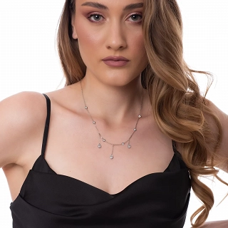 Oxzen κολιέ από ανοξείδωτο ατσάλι με λευκά ζιργκόν