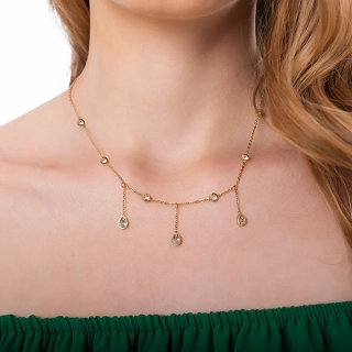 Oxzen κολιέ από ανοξείδωτο ατσάλι με λευκά ζιργκόν