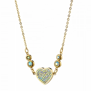 Oxzen κολιέ από ανοξείδωτο ατσάλι, καρδιά με κρύσταλλα