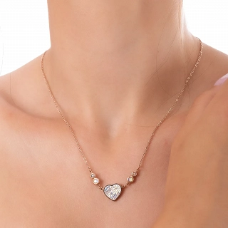 Oxzen κολιέ από ανοξείδωτο ατσάλι, καρδιά με κρύσταλλα