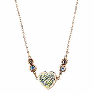 Oxzen κολιέ από ανοξείδωτο ατσάλι, καρδιά με κρύσταλλα