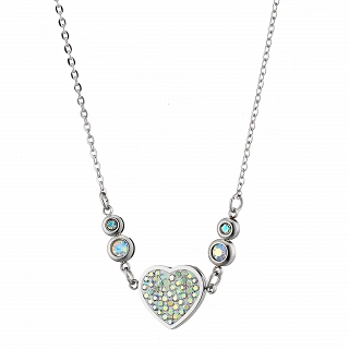 Oxzen κολιέ από ανοξείδωτο ατσάλι, καρδιά με κρύσταλλα