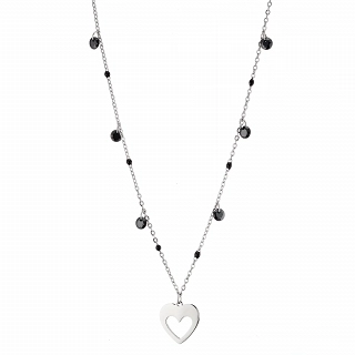 Oxzen κολιέ από ανοξείδωτο ατσάλι με καρδιά και μαύρα ζιργκόν