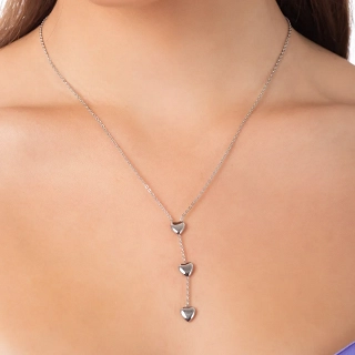 Oxzen κολιέ από ανοξείδωτο ατσάλι με τρεις καρδιές