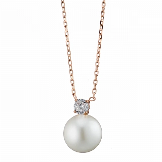 Oxzen κολιέ από ανοξείδωτο ατσάλι με πέρλα και ένα λευκό ζιργκόν