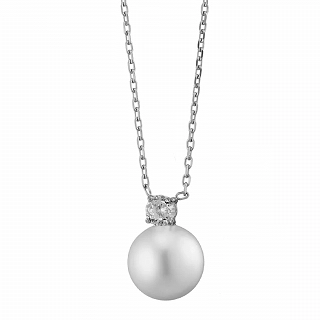 Oxzen κολιέ από ανοξείδωτο ατσάλι με πέρλα και ένα λευκό ζιργκόν