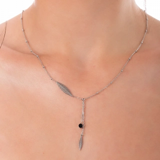 Oxzen κολιέ από ανοξείδωτο ατσάλι με ένα μαύρο ζιργκόν