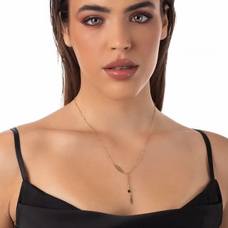 Oxzen κολιέ από ανοξείδωτο ατσάλι με ένα μαύρο ζιργκόν