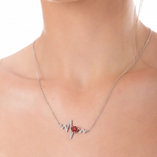 Oxzen γυναικείο κολιέ από ανοξείδωτο ατσάλι καδριογράφημα με κόκκινο ζιργκόν