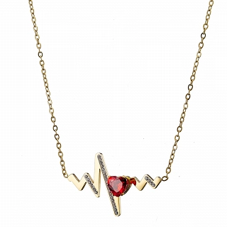 Oxzen γυναικείο κολιέ από ανοξείδωτο ατσάλι καδριογράφημα με κόκκινο ζιργκόν