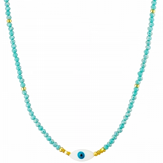 Oxzen ατσάλινο κολιέ επιχρυσωμένο με γαλάζιο ματάκι