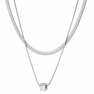 Oxzen ατσάλινο κολιέ διπλό με αλυσίδα snake και κύβο