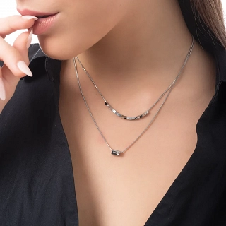 Oxzen ατσάλινο κολιέ διπλό με κύβους και ορθογώνιο στοιχείο
