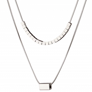 Oxzen ατσάλινο κολιέ διπλό με κύβους και ορθογώνιο στοιχείο