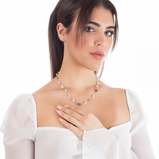 Oxzen ατσάλινο κολιέ με ακανόνιστους πολύχρωμους ημιπολύτιμους λίθους