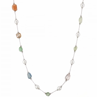 Oxzen ατσάλινο κολιέ με ακανόνιστους πολύχρωμους ημιπολύτιμους λίθους