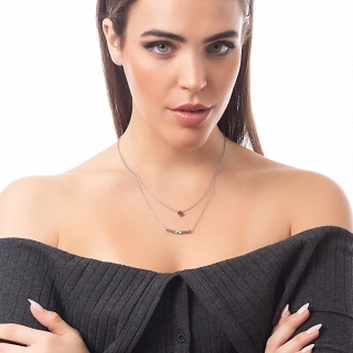 Oxzen ατσάλινο κολιέ διπλό με ματάκι και σταυρό σε ιδιαίτερο σχήμα