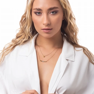 Oxzen ατσάλινο κολιέ διπλό με ματάκι και σταυρό σε ιδιαίτερο σχήμα