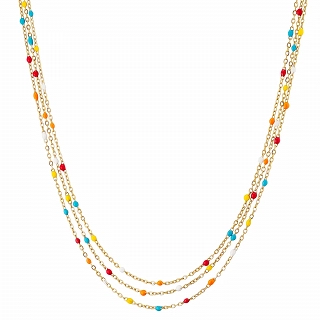 Oxzen ατσάλινο κολιέ τριπλό επιχρυσωμένο με ημιπολύτιμους λίθους