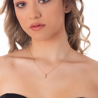 Oxzen ατσάλινο κολιέ με λευκό ορθογώνιο ζιργκόν