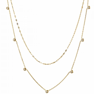 Oxzen ατσάλινο κολιέ διπλό με λευκά ζιργκόν