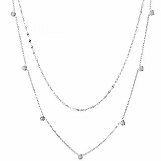 Oxzen ατσάλινο κολιέ διπλό με λευκά ζιργκόν