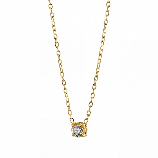 Oxzen ατσάλινο κολιέ μονόπετρο με λευκό ζιργκόν