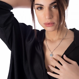 Oxzen κολιέ ατσάλινο με τιρκουάζ σμάλτο