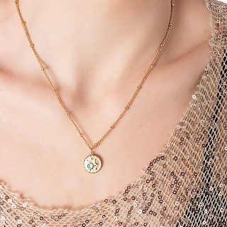 Oxzen κολιέ ατσάλινο με τιρκουάζ σμάλτο