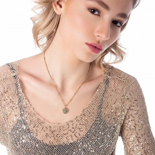 Oxzen κολιέ ατσάλινο με τιρκουάζ σμάλτο