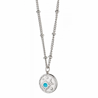 Oxzen κολιέ ατσάλινο με τιρκουάζ σμάλτο