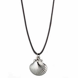 Oxzen γυναικείο κολιέ από ανοξείδωτο ατσάλι κοχύλι με δερμάτινο λουράκι