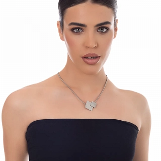 Oxzen γυναικείο κολιέ από ανοξείδωτο ατσάλι με ακανόνιστα ματ τετράγωνα