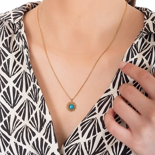 Oxzen γυναικείο κολιέ από ανοξείδωτο ατσάλι ήλιος με τιρκουάζ πέτρα