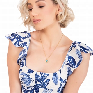 Oxzen γυναικείο κολιέ από ανοξείδωτο ατσάλι με τιρκουάζ πέτρα