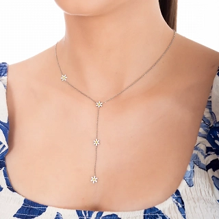 Oxzen γυναικείο κολιέ από ανοξείδωτο ατσάλι με λευκές μαργαρίτες