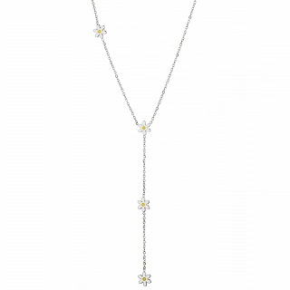 Oxzen γυναικείο κολιέ από ανοξείδωτο ατσάλι με λευκές μαργαρίτες