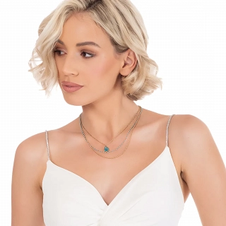 Oxzen γυναικείο κολιέ από ανοξείδωτο ατσάλι τριπλό με γαλάζιες πέτρες