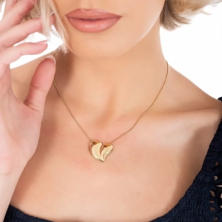 Oxzen γυναικείο κολιέ από ανοξείδωτο ατσάλι επιχρυσωμένο καρδιά μεγάλη