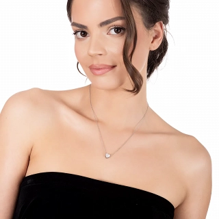 Oxzen κολιέ από ανοξείδωτο ατσάλι καρδούλα με λευκό ζιργκόν