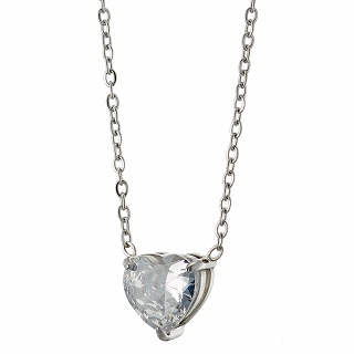 Oxzen κολιέ από ανοξείδωτο ατσάλι καρδούλα με λευκό ζιργκόν