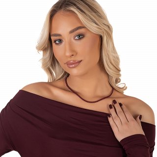 Oxzen ατσάλινο κολιέ με μπίλιες 4mm σε μπορντό βουργουνδίας